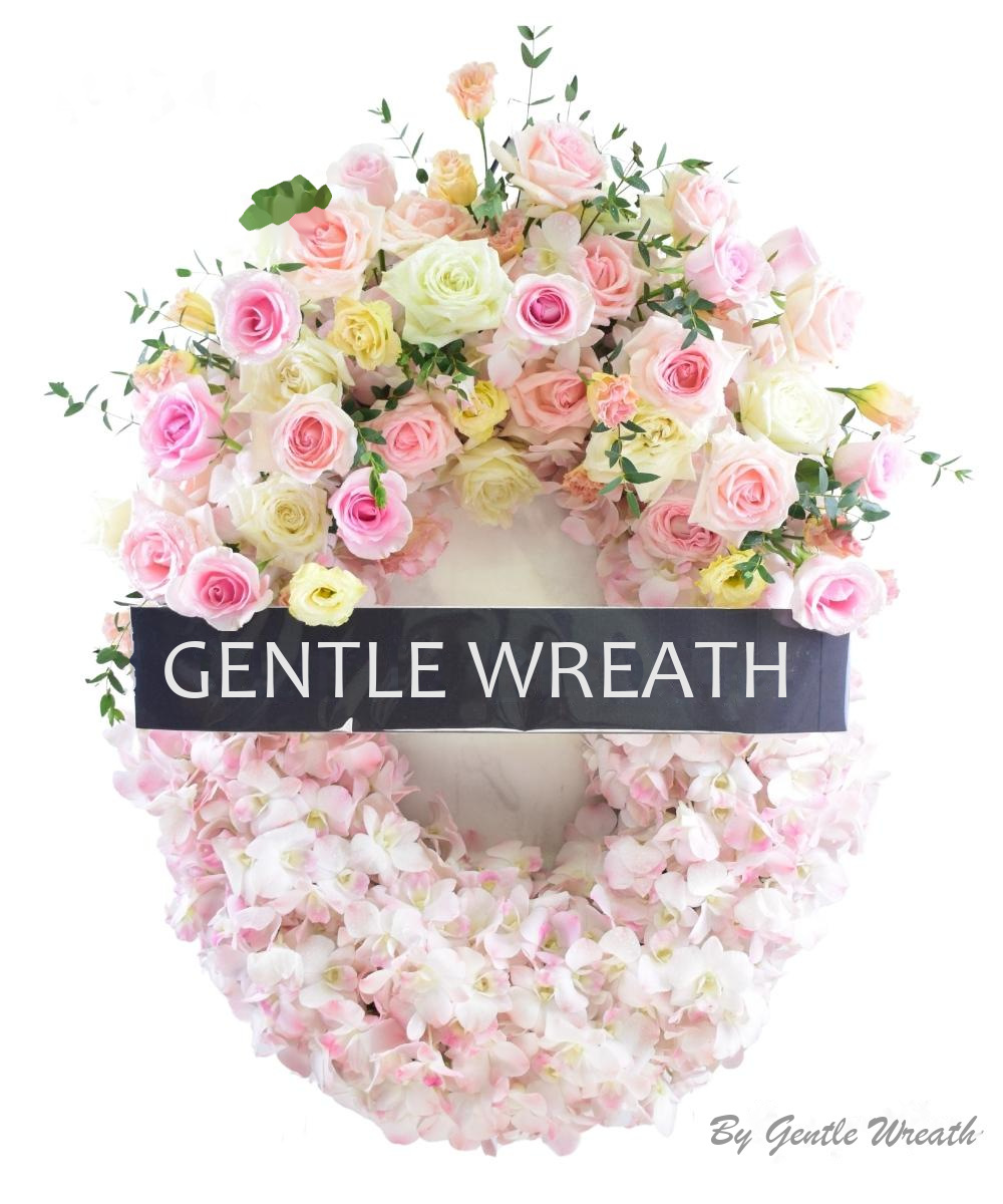 พวงหรีดโทนชมพูพาสเทล กุหลาบชมพู GW001