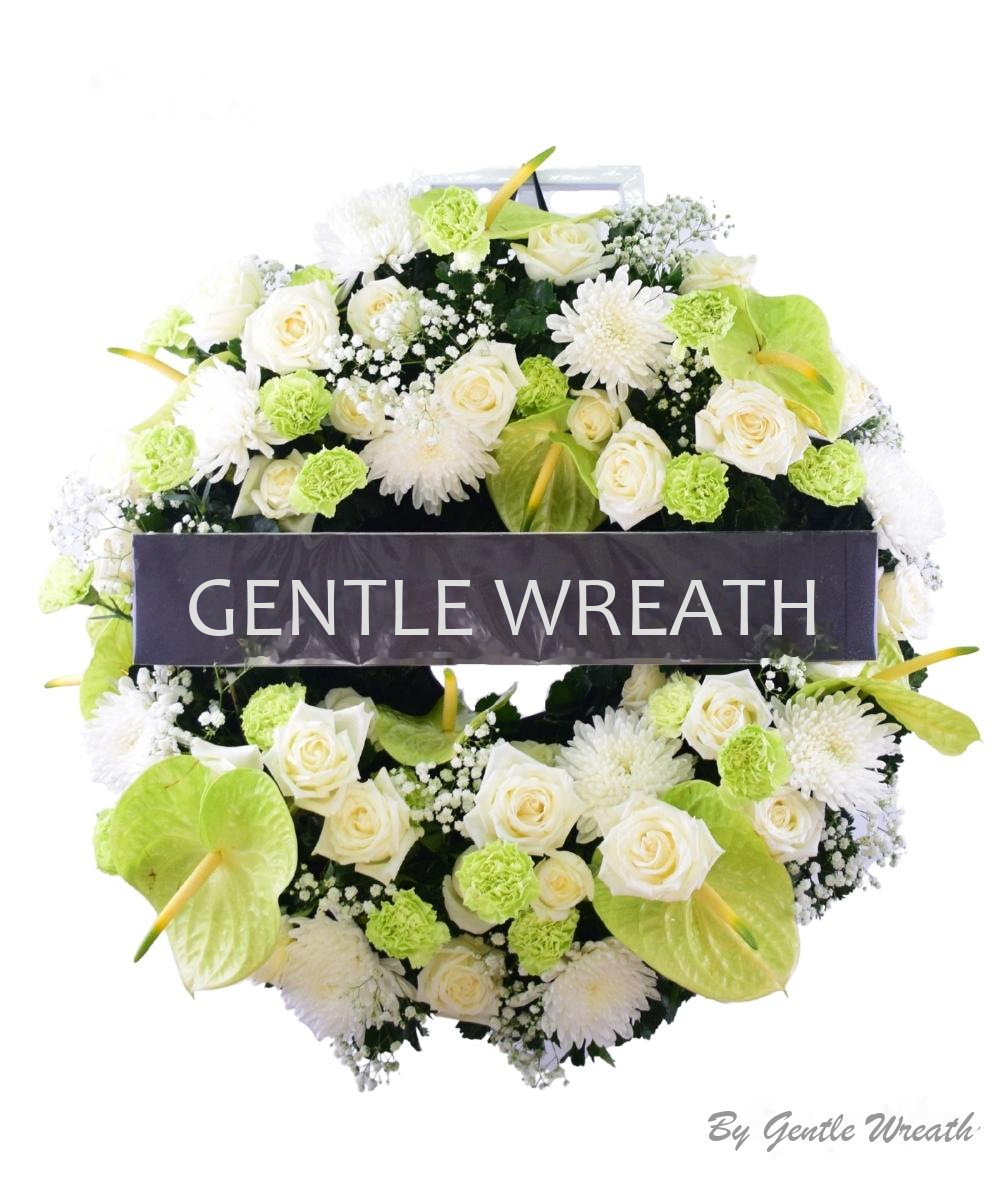 พวงหรีดโทนขาวเขียว หน้าวัวเขียว GW013