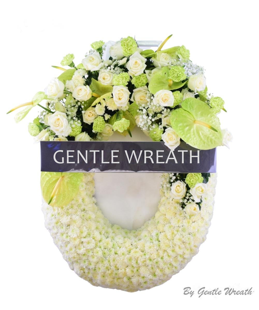 พวงหรีดโทนขาวเขียว ฐานดอกขาว GW016