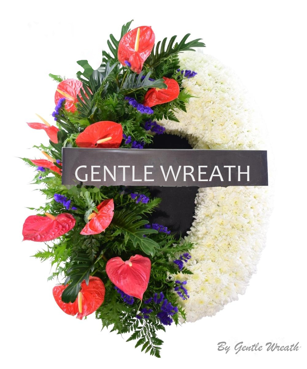 พวงหรีดโทนขาว หน้าวัวแดง GW022