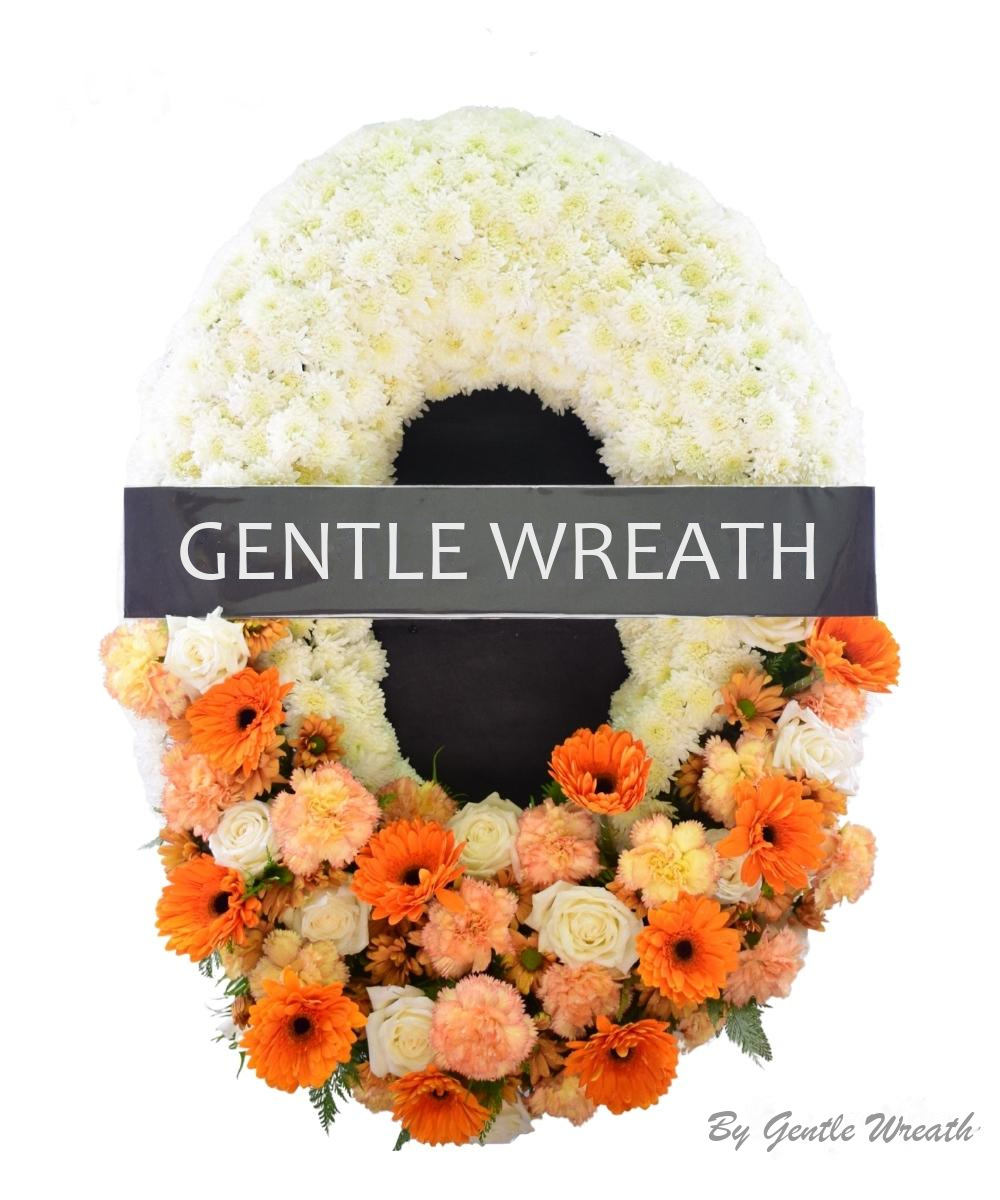 พวงหรีดโทนขาว เยอบีร่าส้ม GW024