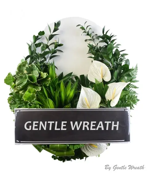 พวงหรีดใบไม้ หน้าวัวขาว GW010