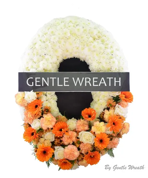 พวงหรีดโทนขาว เยอบีร่าส้ม GW024