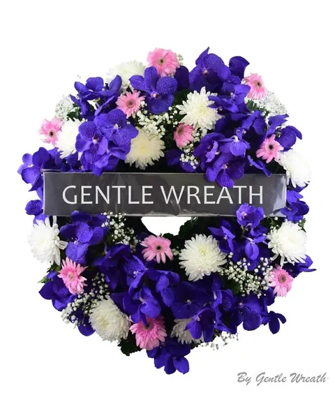 พวงหรีดโทนม่วงน้ำเงิน กล้วยไม้แวนด้า GW031