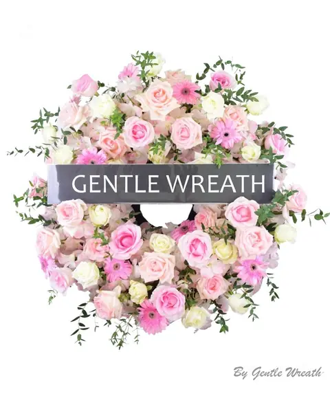 พวงหรีดโทนชมพูอ่อน กุหลาบ GW039