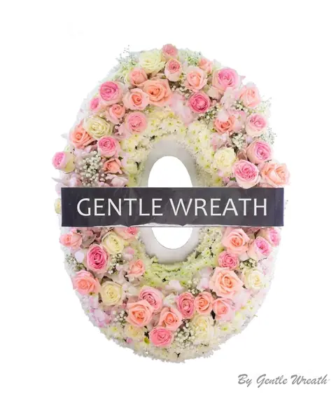 พวงหรีดโทนชมพูอ่อน กุหลาบ ทรงรี GW040